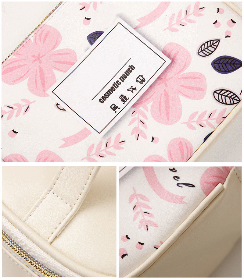 Waterproof PU Leather Flower Pattern Cosmetic Bag