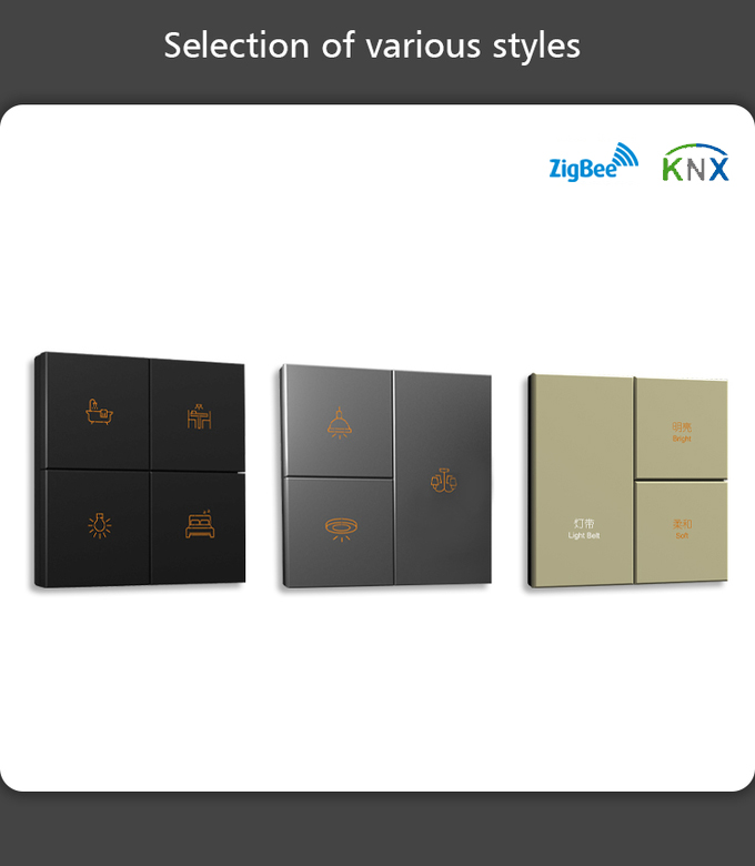 Metal Switch Panel KNX Wall Switch Gold / Black / Grey Color UK Standard