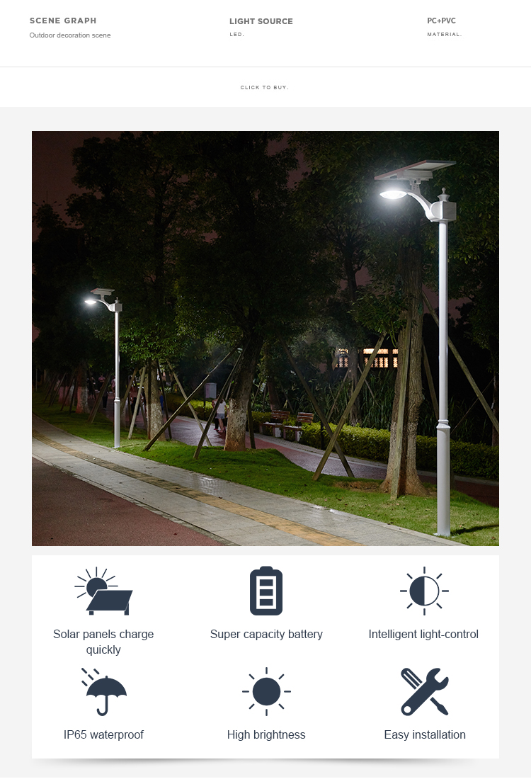 12W 18W 24W Solar Powered Street Lights Light Control Ip65 Waterproof For Garden Park