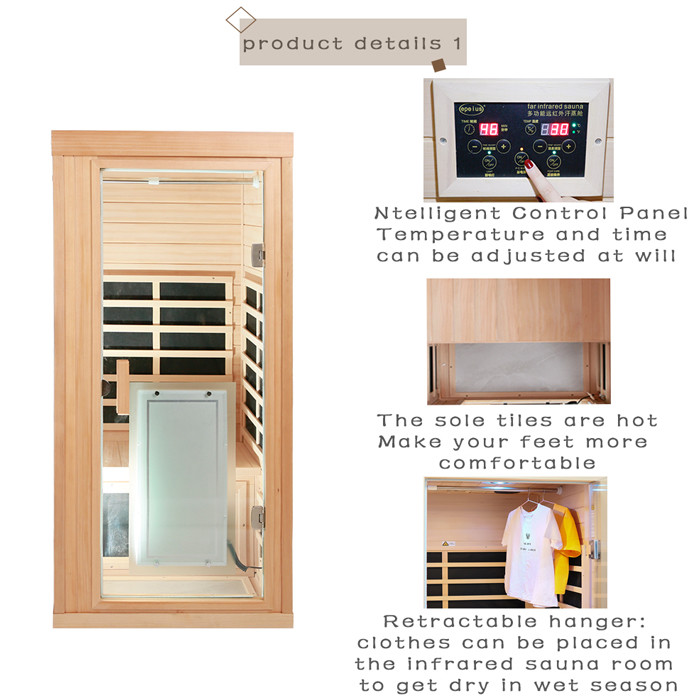 Modern Wooden Infrared Sauna Room 1 Person Infrared Steam Room