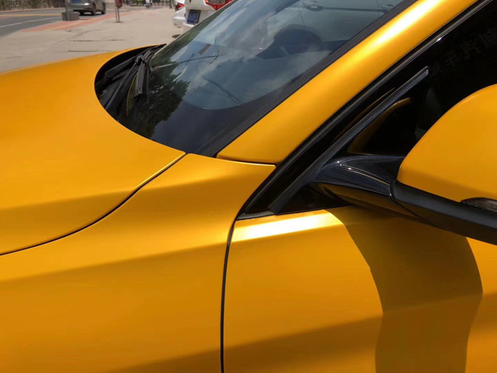 Bubble Free Metal Heatwave Matte Yellow Vinyl Wrap Smooth Surface For Car
