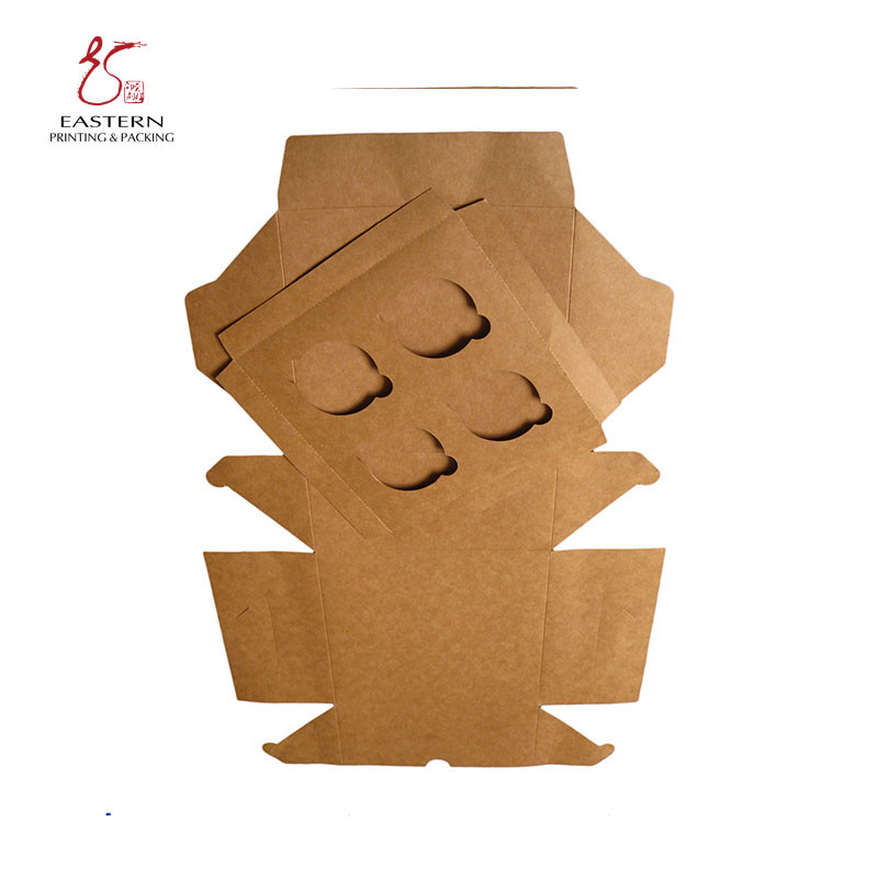 Folding 350gsm 4 Cupcake Paper Box , Kraft Paper Cupcake Boxes 8*8*4 Inch