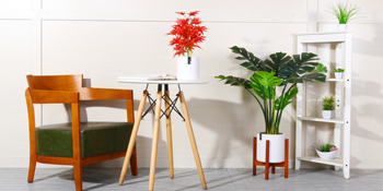 artificial plant tree ceramic planter pot wood plant stand seagrass basket