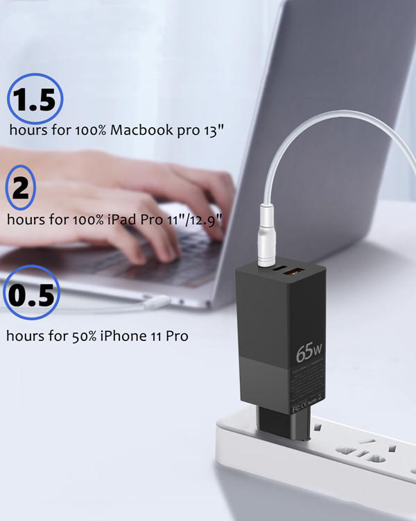Fast Charging 3 Port 65W Type C PD 3.0 Wall Charger