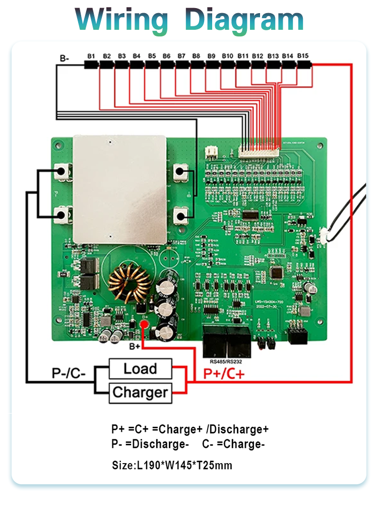 Energy Storage Battery BMS Board 13S 14S 15S 50V 55.5V Li-Ion 30A 40A 50A With RS485