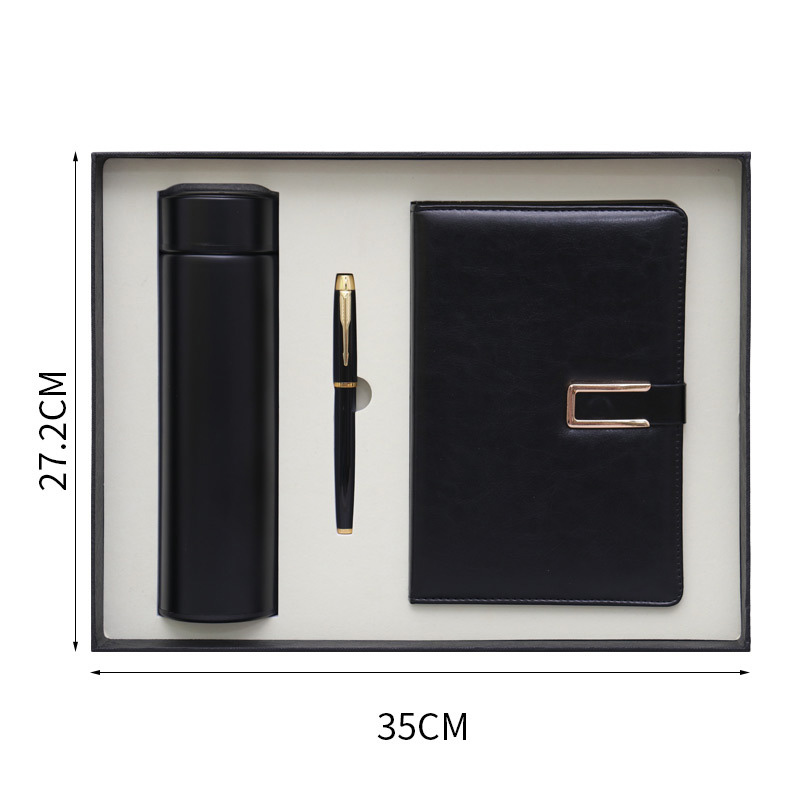Customized Business Gift Set Stainless Steel Vacuum Cup Pen Magnetic PU Leather Notebook