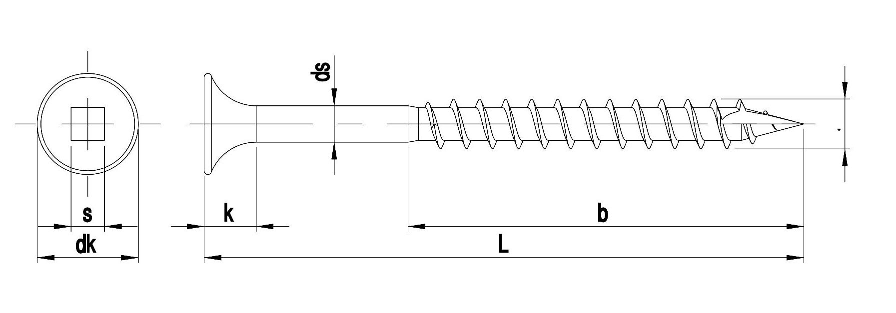 A4 316 SS Stainless Square Drive Composite Decking Screws Ribs Countersunk Head