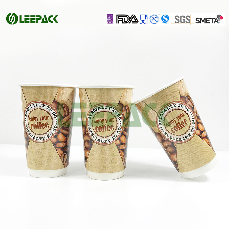 16OZ Double Wall Insulated Paper Cups Custom Printed Paper Cups With PE/PLA Coated For Hot Drinks On Sale