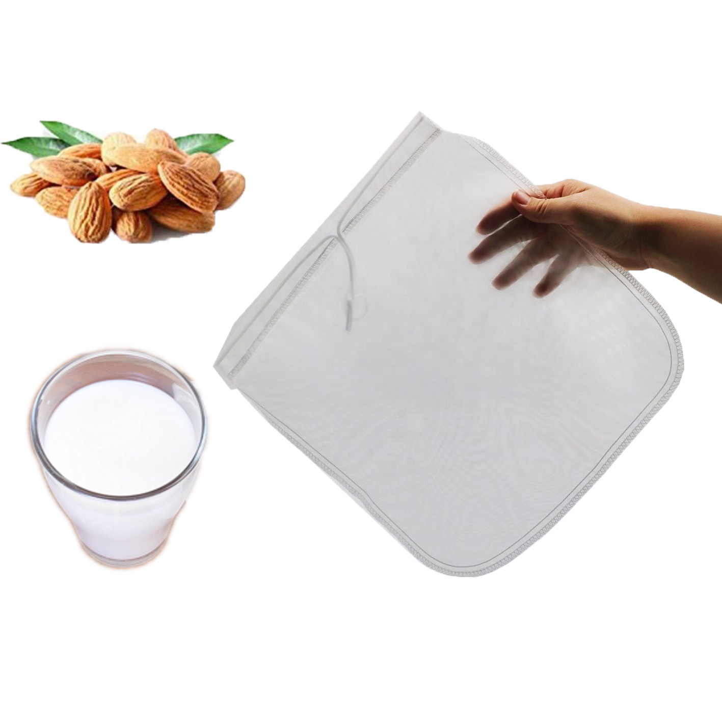 Reusable Nylon Mesh Filter Bags , Nut Milk Filter Bag 9"×12" 10"×12" 12"×12" 13"×12"