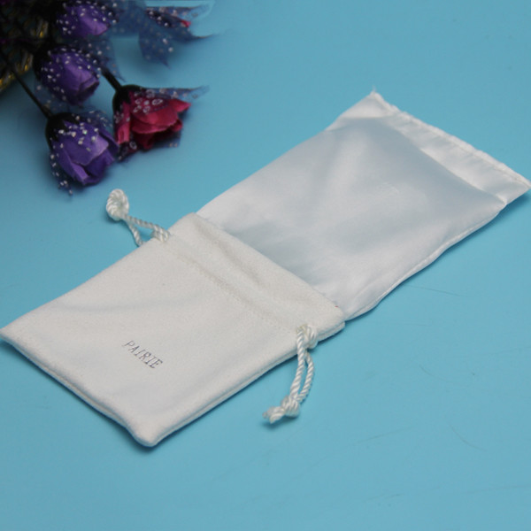 Custom Drawstring Jewelry Bag Faux Suede Material With Embossed Sliver Logo