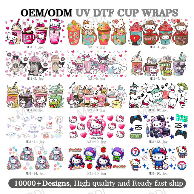 Imaiwill Custom MOQ High Quality Fashion Transfer Label Transparent Film UV DTF Glass Jar Packaging Transfer Cartoon