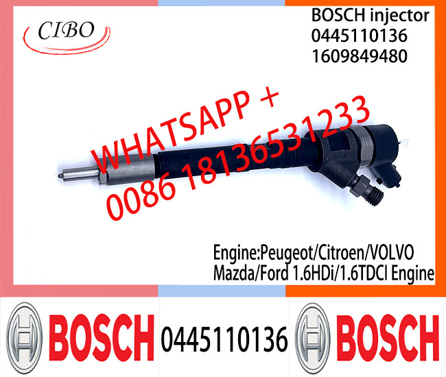 BOSCH Common Rail fuel Injector 0445110136 1609849480 9655045080 9652892080 for Peugeot/Citroen/VOL/Mazda/Ford