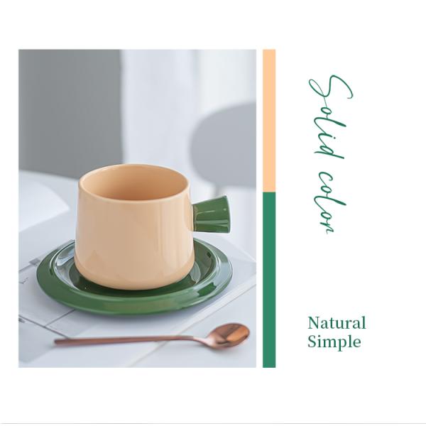 Porcelain Morandi Color Ceramic Tea Cup Set With Spoon Modern Design Style And Saucer