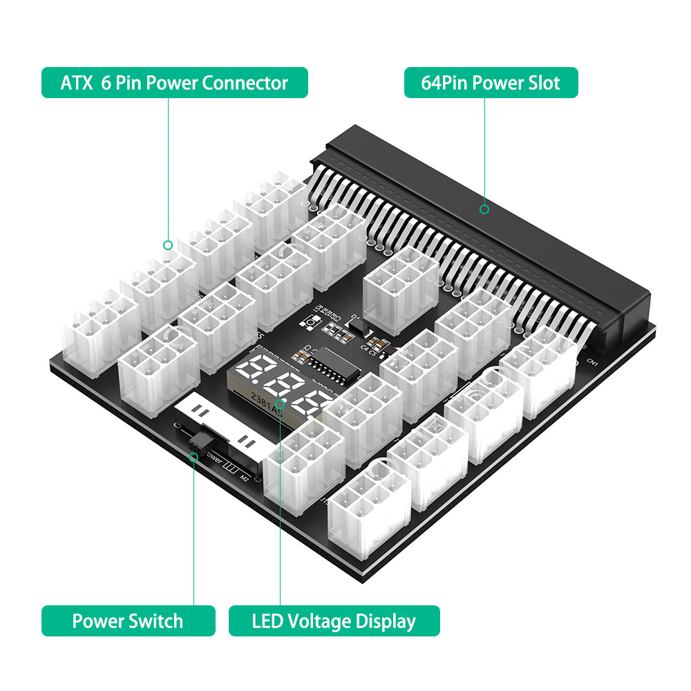 Upgrade Version ATX 17x 6Pin Power Supply Breakout Board Adapter Converter 12V for Ethereum Bitcoin Mining