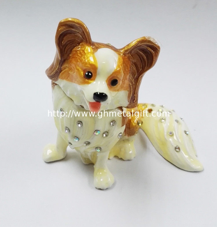 New product animal dog Metal Rhinestone Jewelry Box cheap trinket box