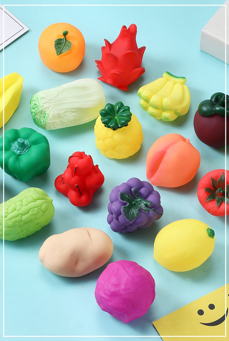 Selected BPA Free PVC Soft Squeeze Squeaky Colorful Fruit Assortment Toy for Baby Learning Playing Age Range 2 to 4 Years