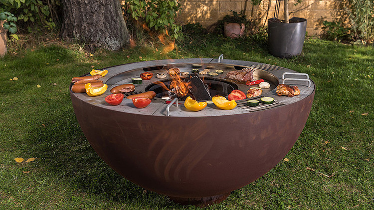 1000mm Outdoor Corten Steel Fire Pit BBQ With Customized Grill Ring