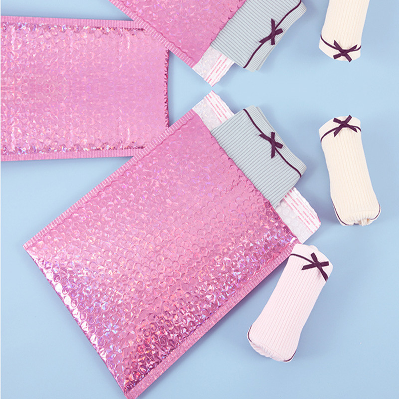 Pink Custom Printed Poly Bubble Mailers 10x13 CMYK Printing
