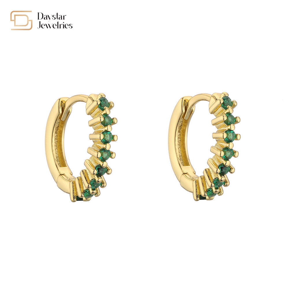 Diamond Zircon Huggie Hoop Earrings , 18k Rhinestone Small Circle Earrings
