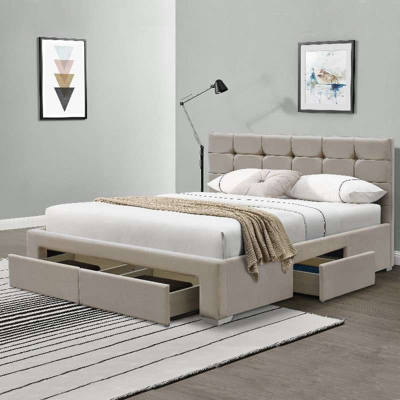 4 Drawer Cream Crushed Velvet Bed Frame Double Size OEM ODM