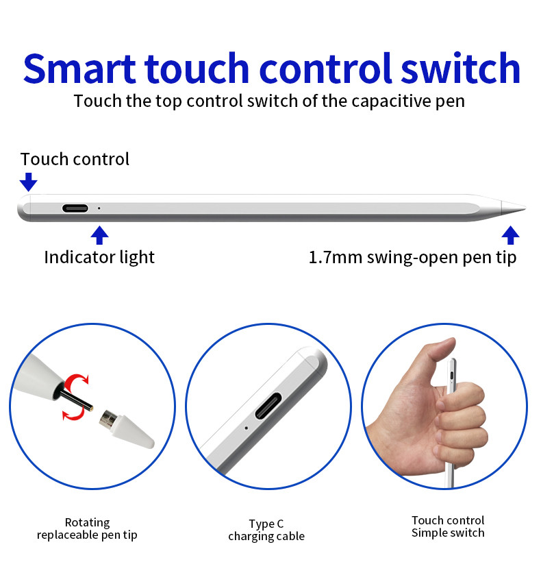 White Aluminum Active Universal Touch Pen With 6mm Tip Diameter