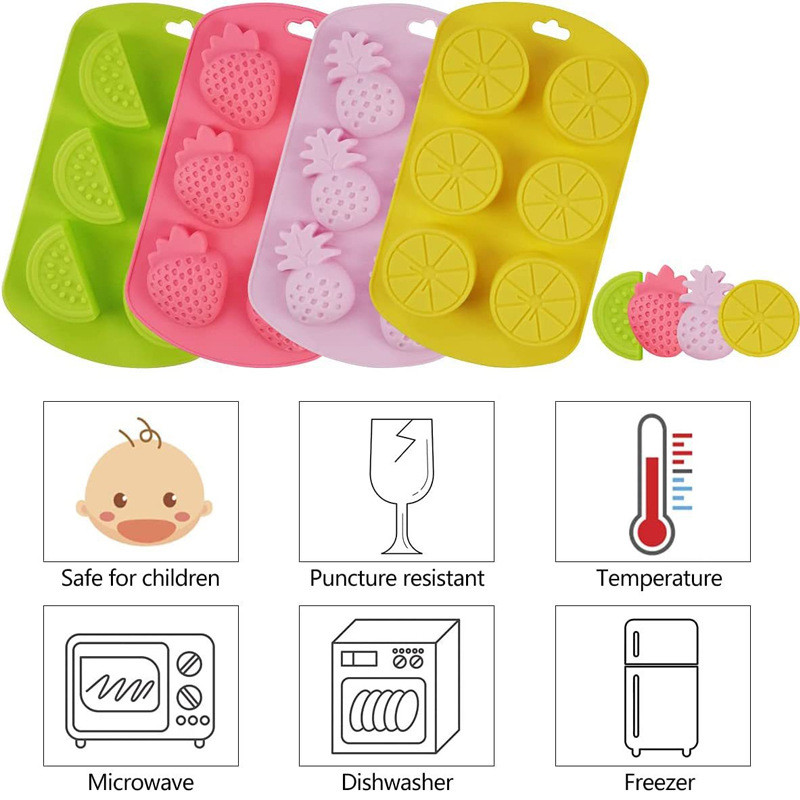 4 Pack Fruit Shaped Silicone Mold Pineapple Lemon Watermelon Strawberry Chocolate Candy Baking Mould 3D Summer Fruit Ice Mold For DIY Jelly Fondant