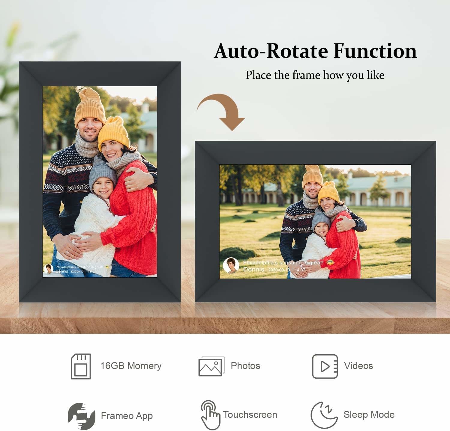 Customized Smart Cloud Picture Frame Auto-Rotate IPS Touch Screen WiFi Digital Photo Frame
