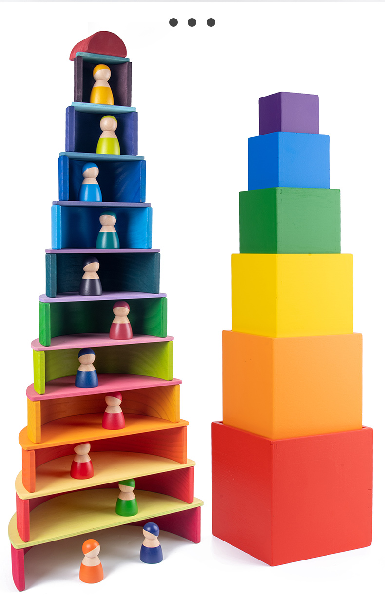 30cm Pine Wooden Blocks Toys Rainbow Building Blocks Tower Toys