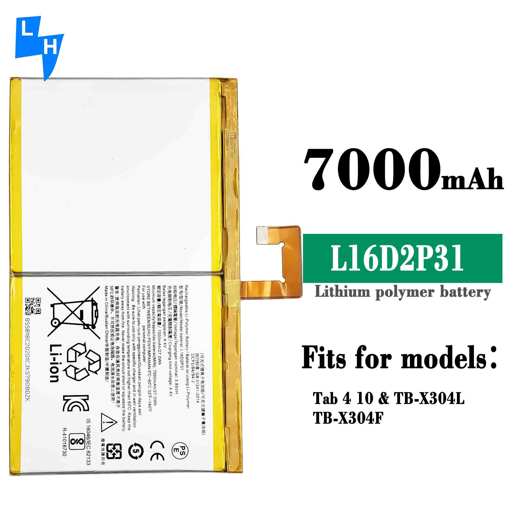 7000mAh L16D2P31 TB-X304 Tab Battery for Lenovo Tab 4 10 High Capacity Performance