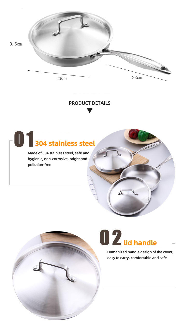 Extra Strong Stovetop Frying Pan Stainless Steel With Lid