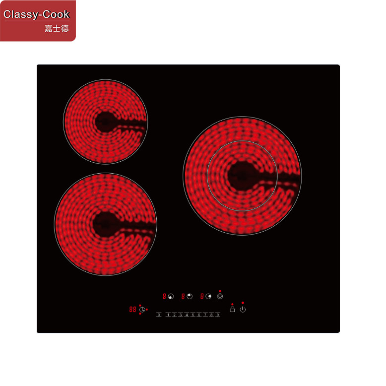 CE EMC CB Approval 1 2 3 4 Burner Electric Ceramic Hob With 3 Rings Cooking Zone