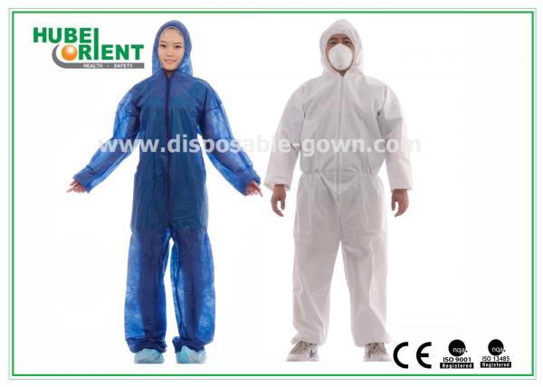Quality Approved ISO/CE Hooded Disposable Protective Coverall With Elastic Wrist / Ankle / Waist for sale
