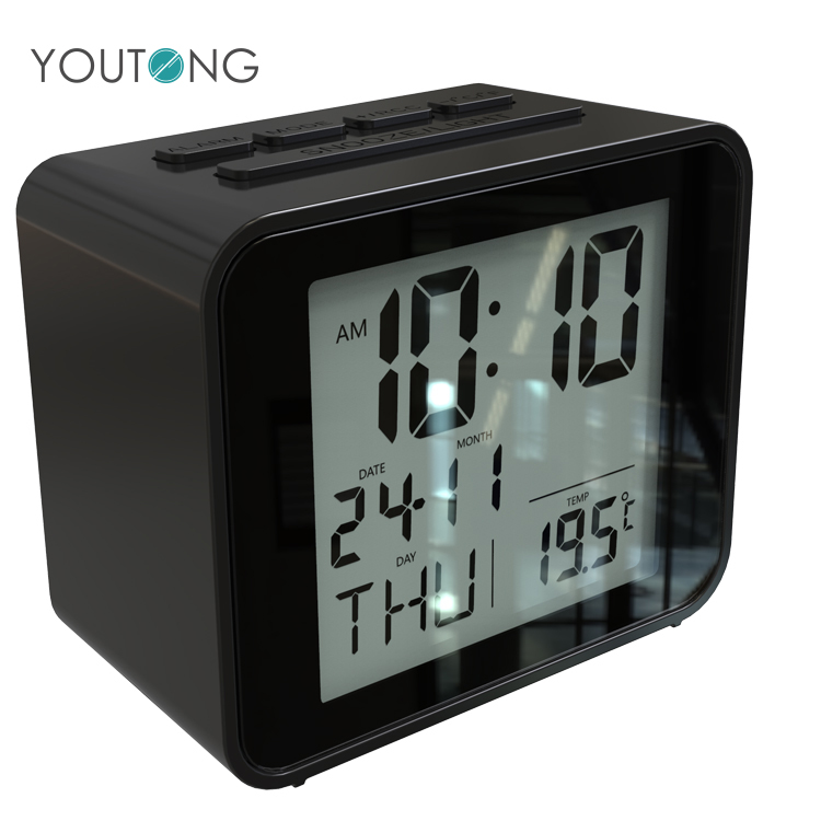 YT60142 Battery Powered Black Atomic Calendar Desktop Clock with Back Light Digital