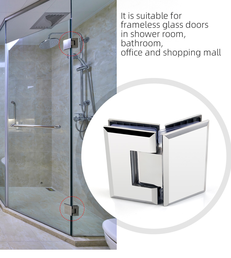 Brushed Nickel Glass Hinge 135 Degree Opening Angle Ideal for Glass Shower Enclosures
