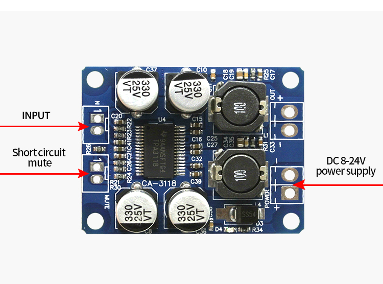 Tpa3118 1X60W 12-24V PBTL Mono Class D Digital Power Amplifier Board for Audio Module