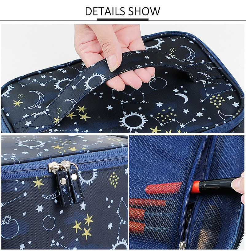 Large Capacity Printed Nylon Cosmetic Makeup Organizer Bag With Handle