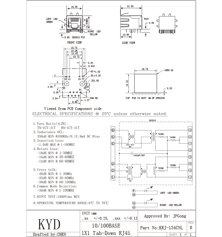 Net Bridge RJ45 Connector With Lan Filter 10 / 100 Base Side Entry Factory Customized