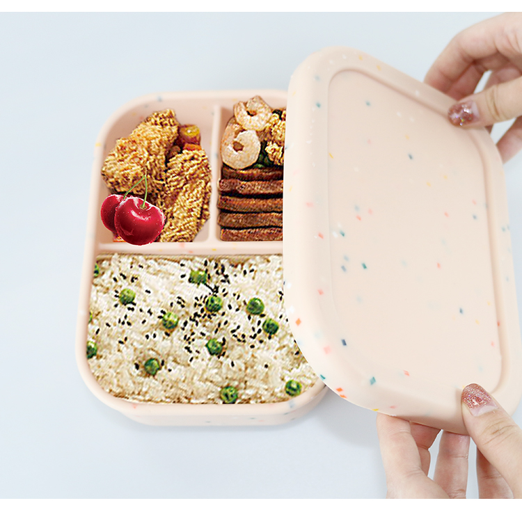 3 Compartment Silicone Lunch Containers , Reusable Silicone Bento Lunch Box Leak Proof