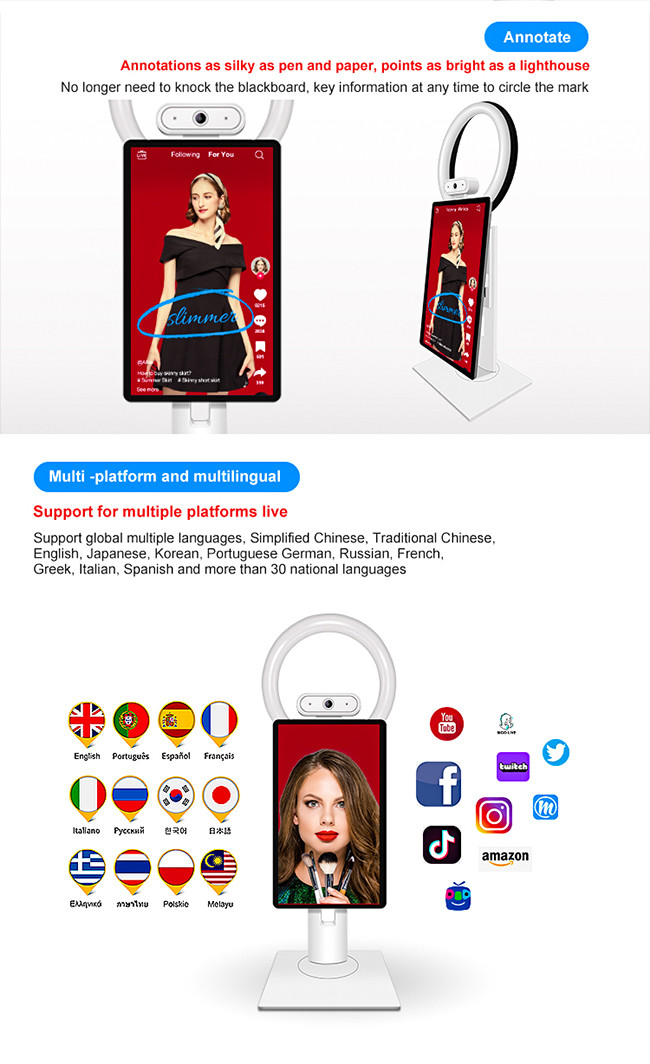White Android 11 Live Stream Machine Set With Beauty Light And Camera