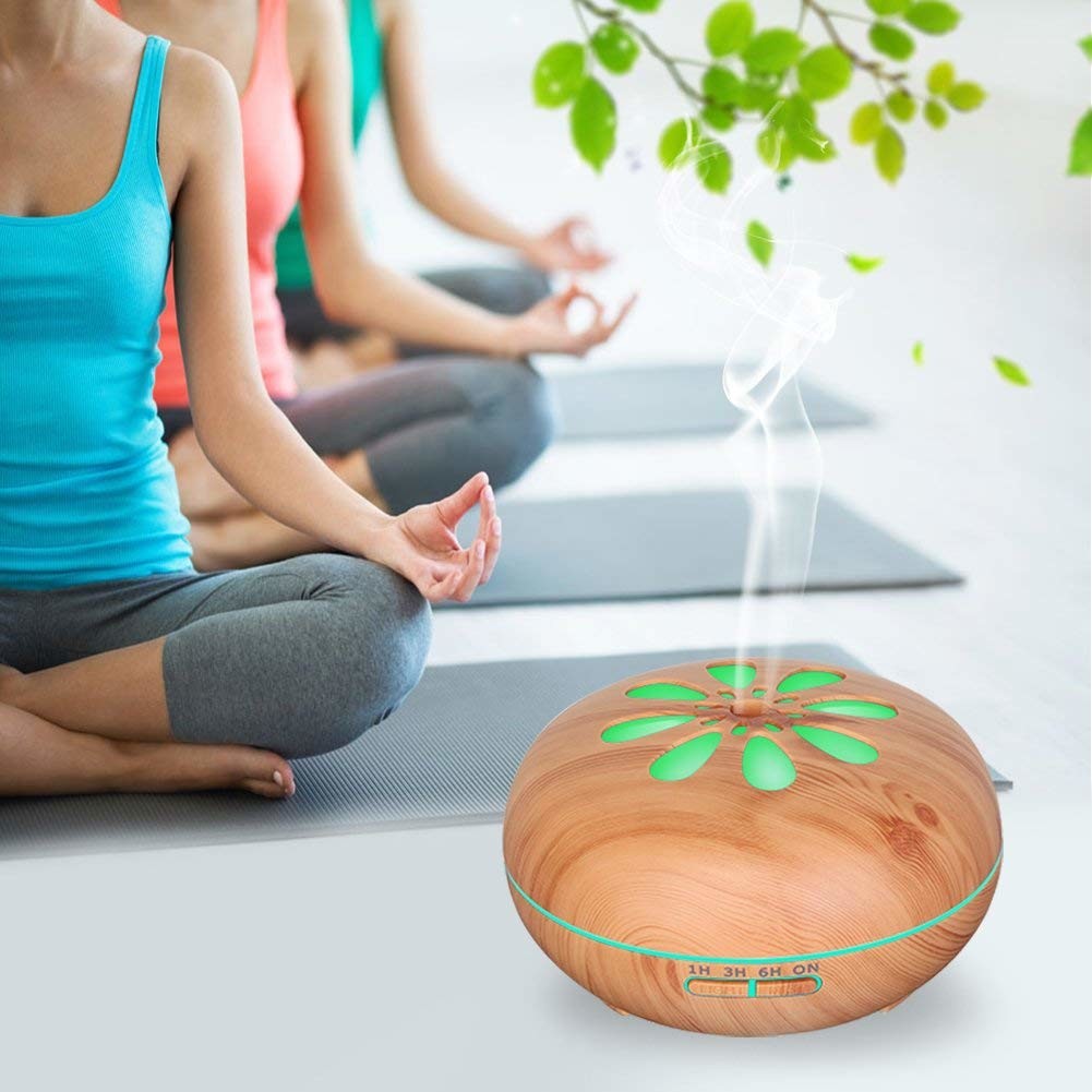 500ml Ultrasonic Cool Mist Wood Grain Aromatherapy Cool Mist Diffuse with Color LED Lights