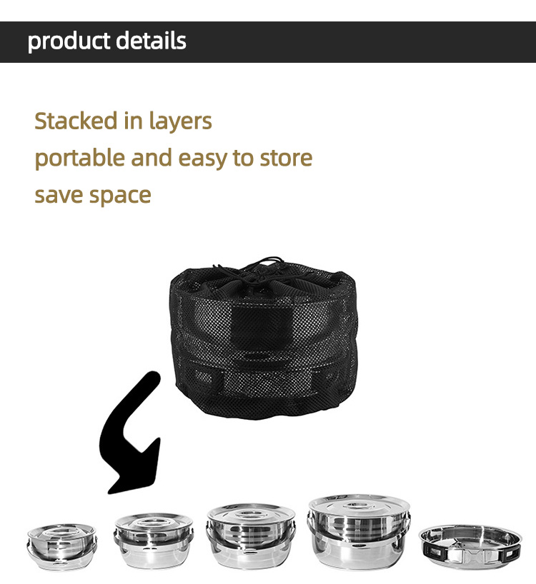 Factory Direct Sale 9 Pcs Cooking Pans And Pots Camping Portable Set Picnic Pots And Pans Outdoor Camping Equipment Set