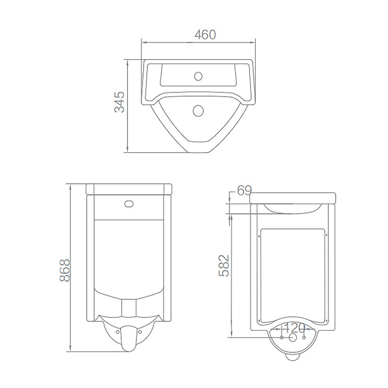 Wall Hung Mounted Motion Sensor Urinal 460x345x868mm Ceramic Glazed