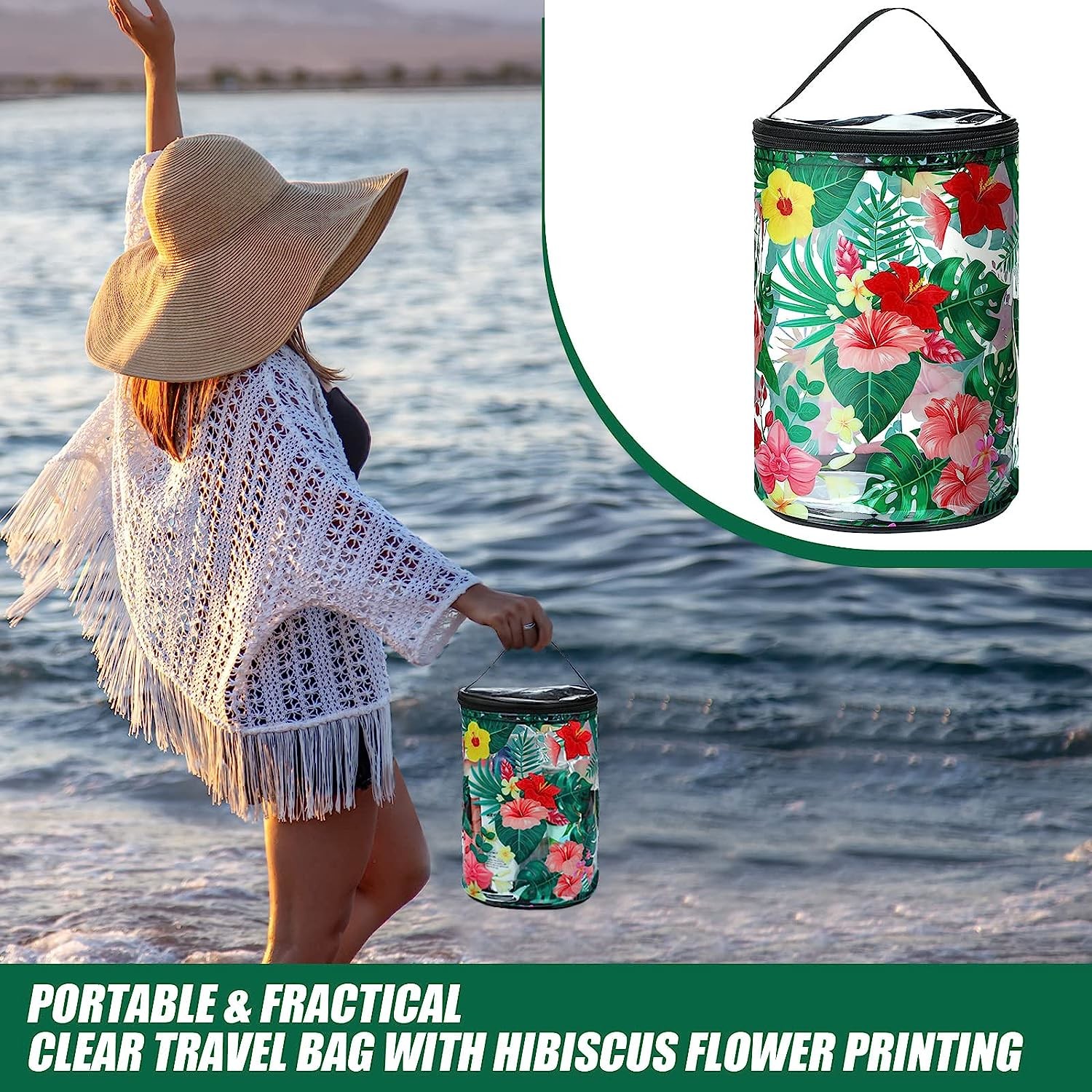 Clear Beach Makeup Bag Waterproof Toiletry Bag PVC Cosmetic Bag with Beach Survival turtle Sailboat Hawaiian Floral
