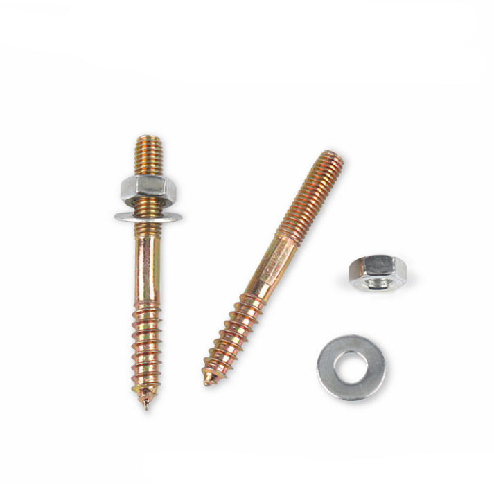 Double Head Thread Screw Brass Plated m6 Double Head Thread Dowel Screw