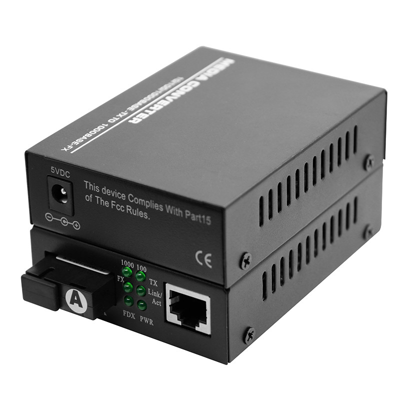 10/100/1000Mbps Fiber media converter SM Bidi SC 20km with DC power for IP phones