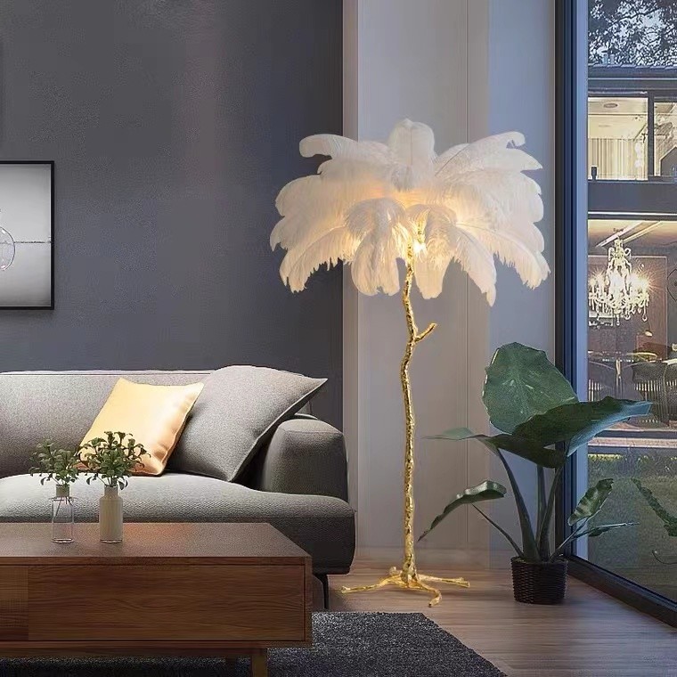 Colorful Light Luxury Floor Lamp Hotel Villa Feather Bedroom Standing Lamp Home Decor