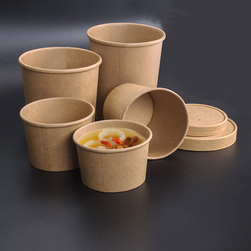 Bio-Degradable 8/12oz Kraft Food Grade Disposable Paper Soup Cup