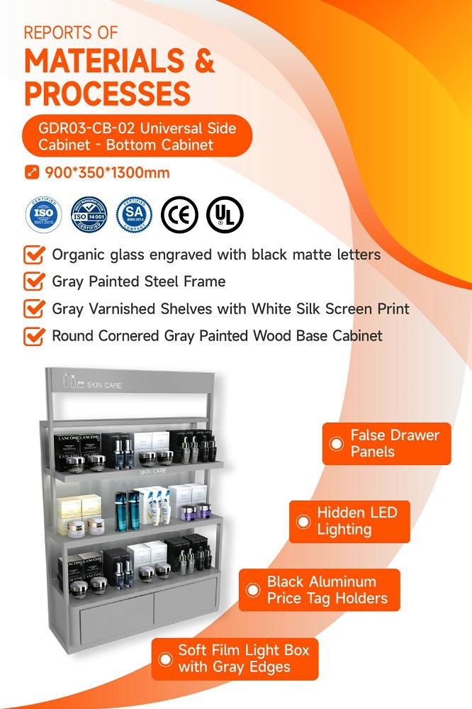GDR03-CB-02 Universal Side Cabinet with 40mm Soft Film Light Box and Black Aluminum Price Tag Holder for Fashion Boutiques
