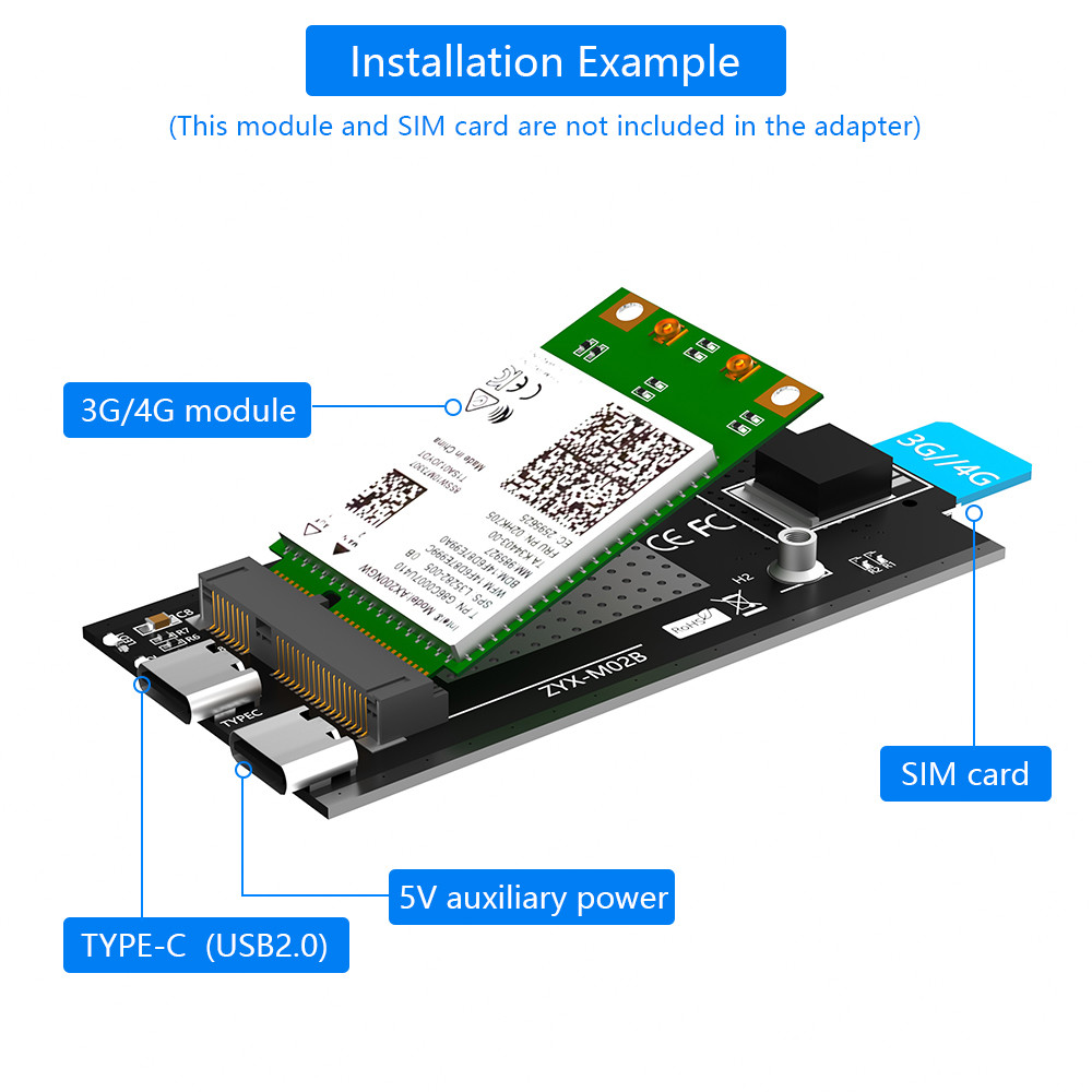4G Wireless Mini PCI-E To USB 2.0 TYPE C Adapter ODM