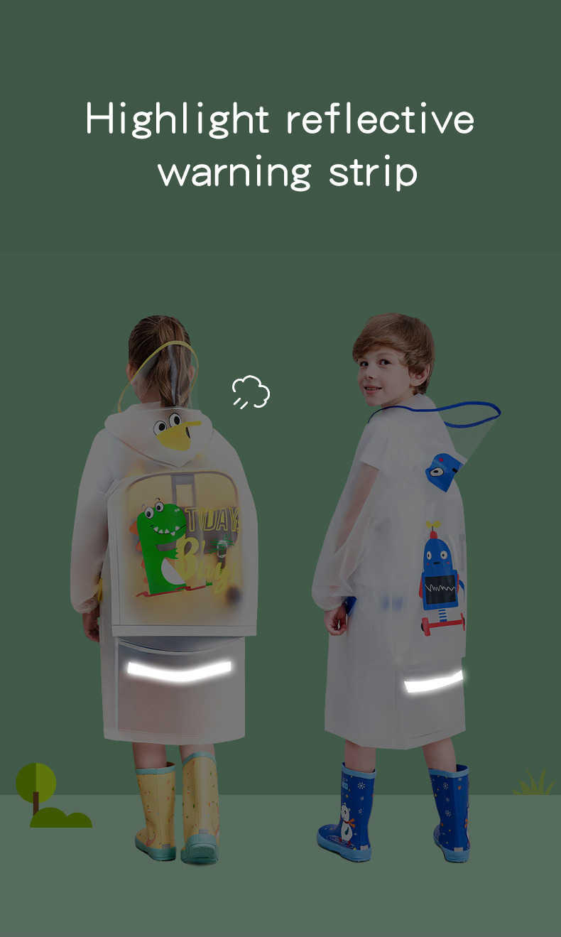 Kids Waterproof Raincoat, Children'S Raincoat Transparent Poncho, Students in school bag raincoat hooded animation
